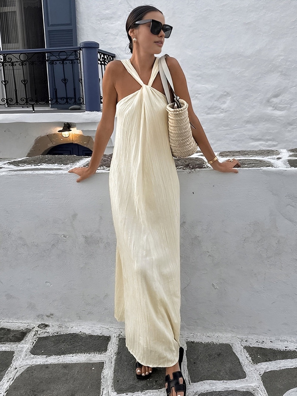 Commense Creamy Halter Long Dress